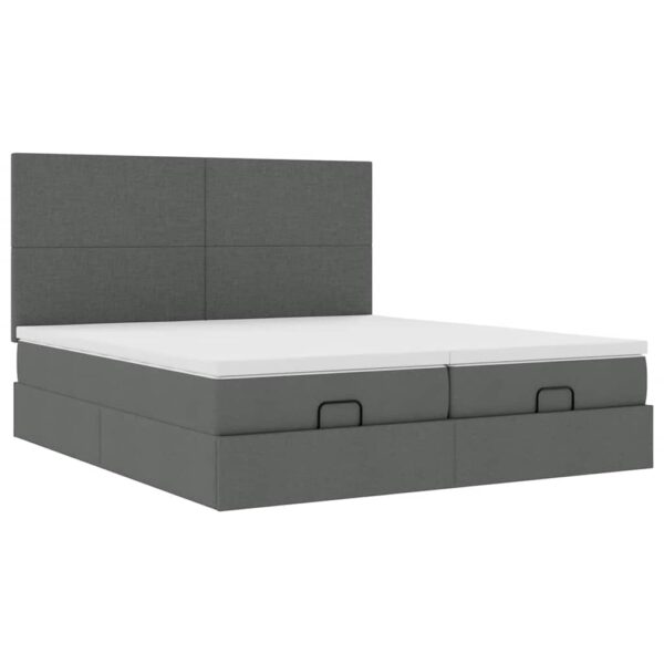 Estrutura de cama otomana com colchões tecido cinzento escuro - Image 3