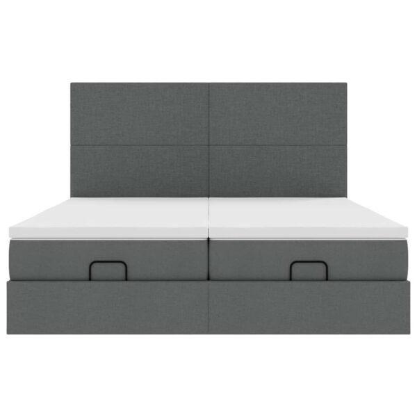 Estrutura de cama otomana com colchões tecido cinzento escuro - Image 4