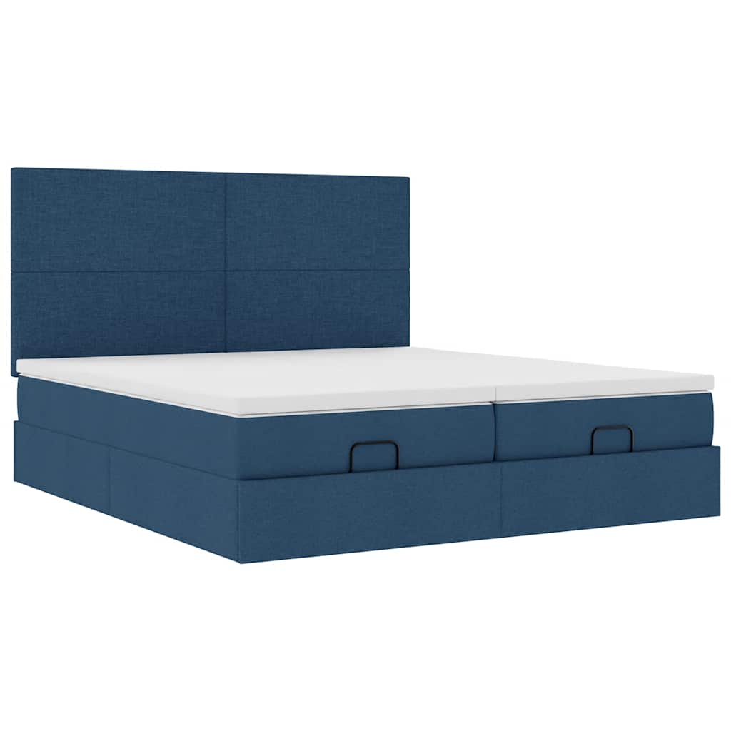 Estrutura de cama otomana com colchões 200x200cm tecido azul - Image 3