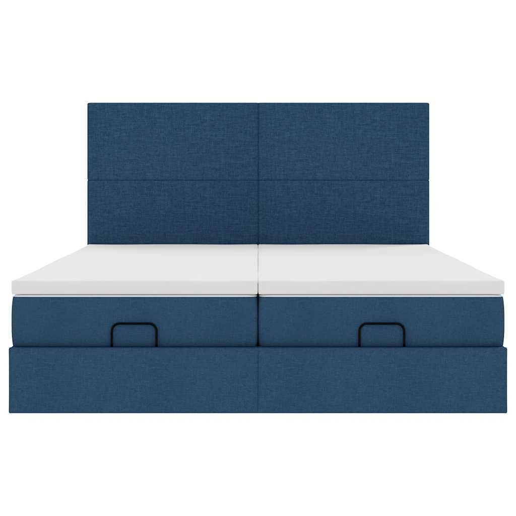Estrutura de cama otomana com colchões 200x200cm tecido azul - Image 4