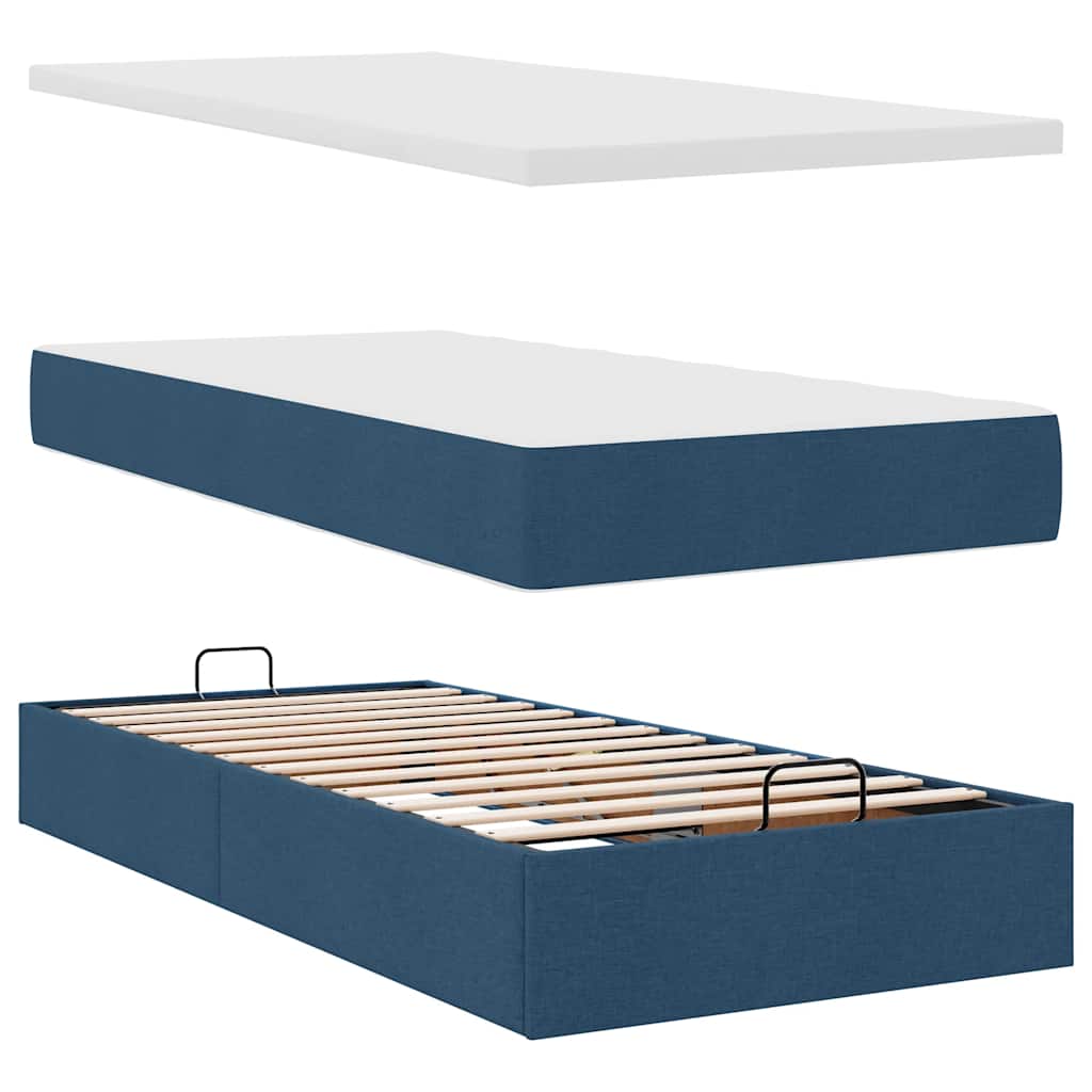 Estrutura de cama otomana com colchões 200x200cm tecido azul - Image 8