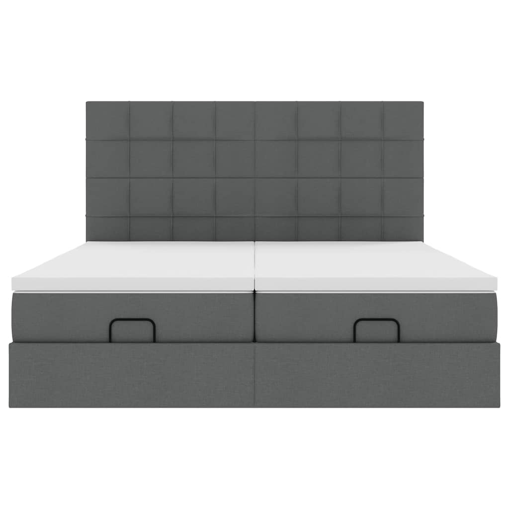 Estrutura de cama otomana com colchões tecido cinzento escuro - Image 4
