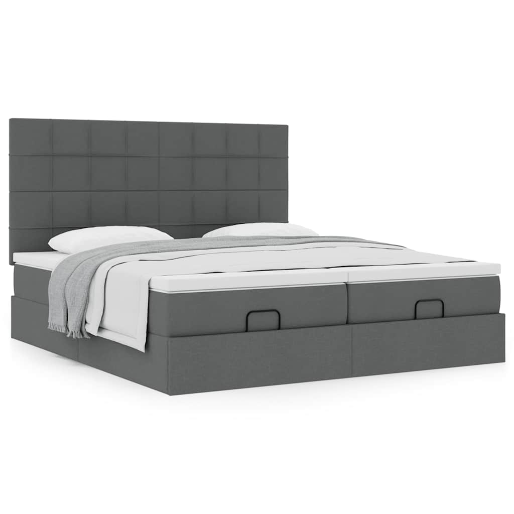 Estrutura de cama otomana com colchões tecido cinzento escuro