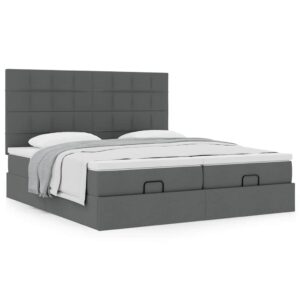 Estrutura de cama otomana com colchões tecido cinzento escuro