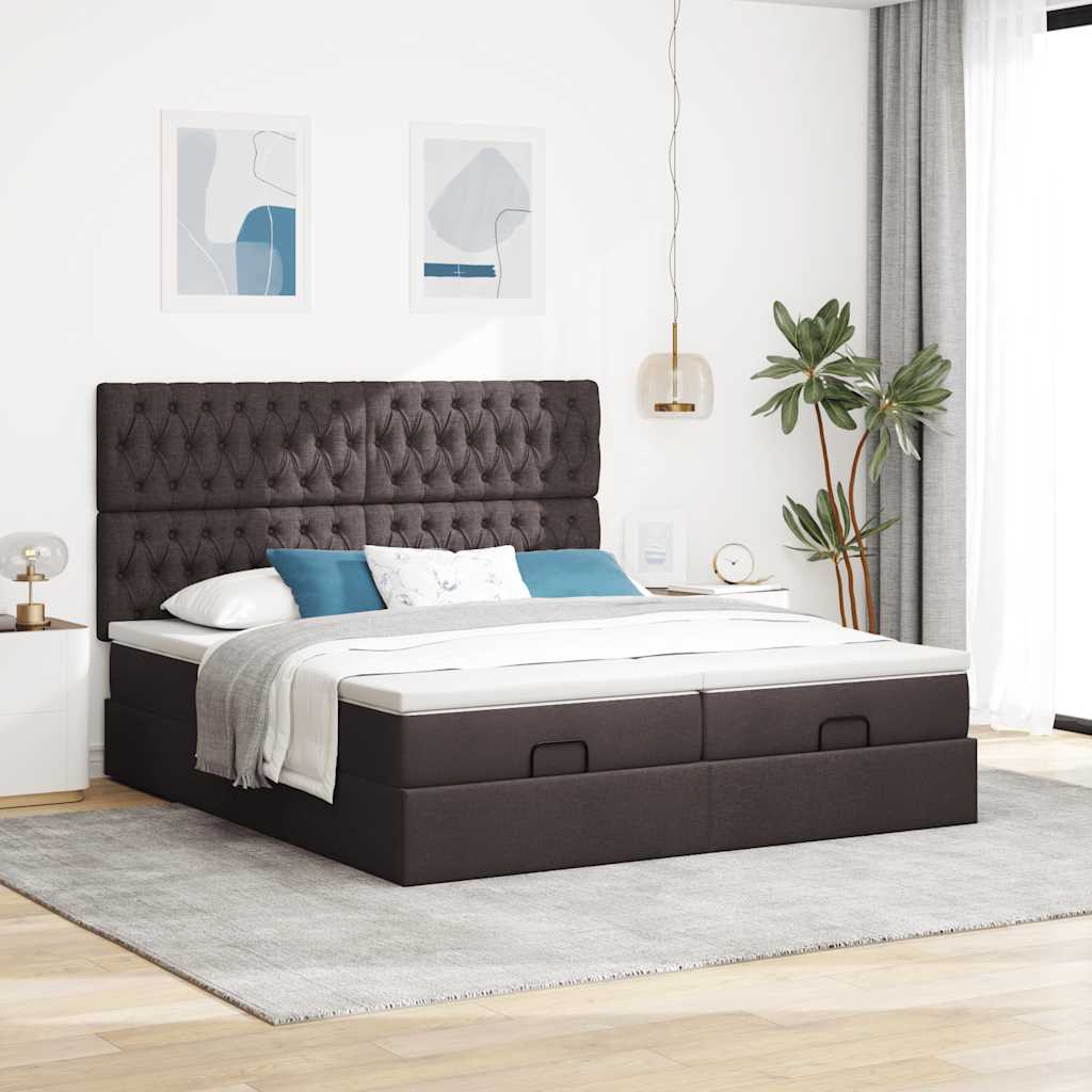 Estrutura de cama otomana com colchões tecido castanho escuro - Image 2