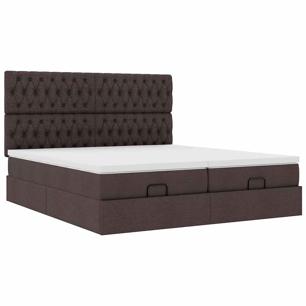 Estrutura de cama otomana com colchões tecido castanho escuro - Image 3