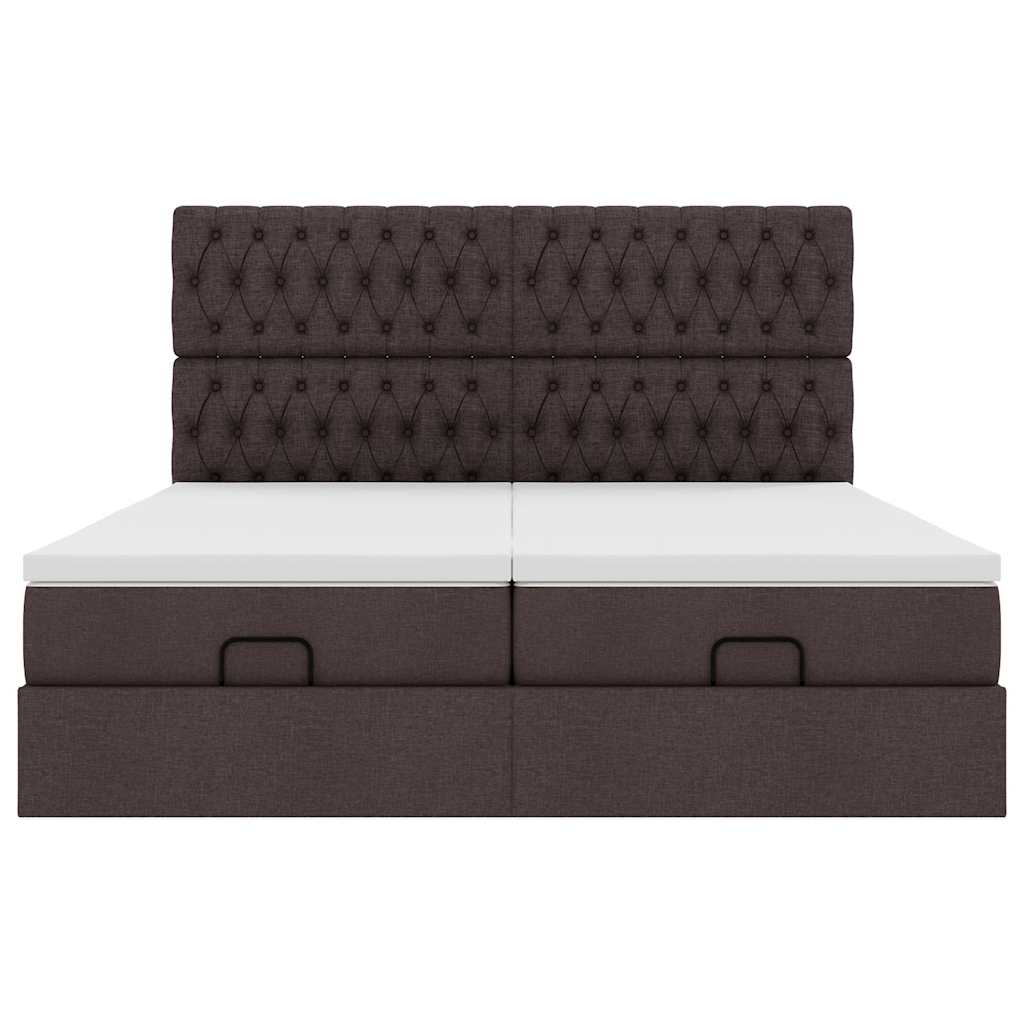 Estrutura de cama otomana com colchões tecido castanho escuro - Image 4