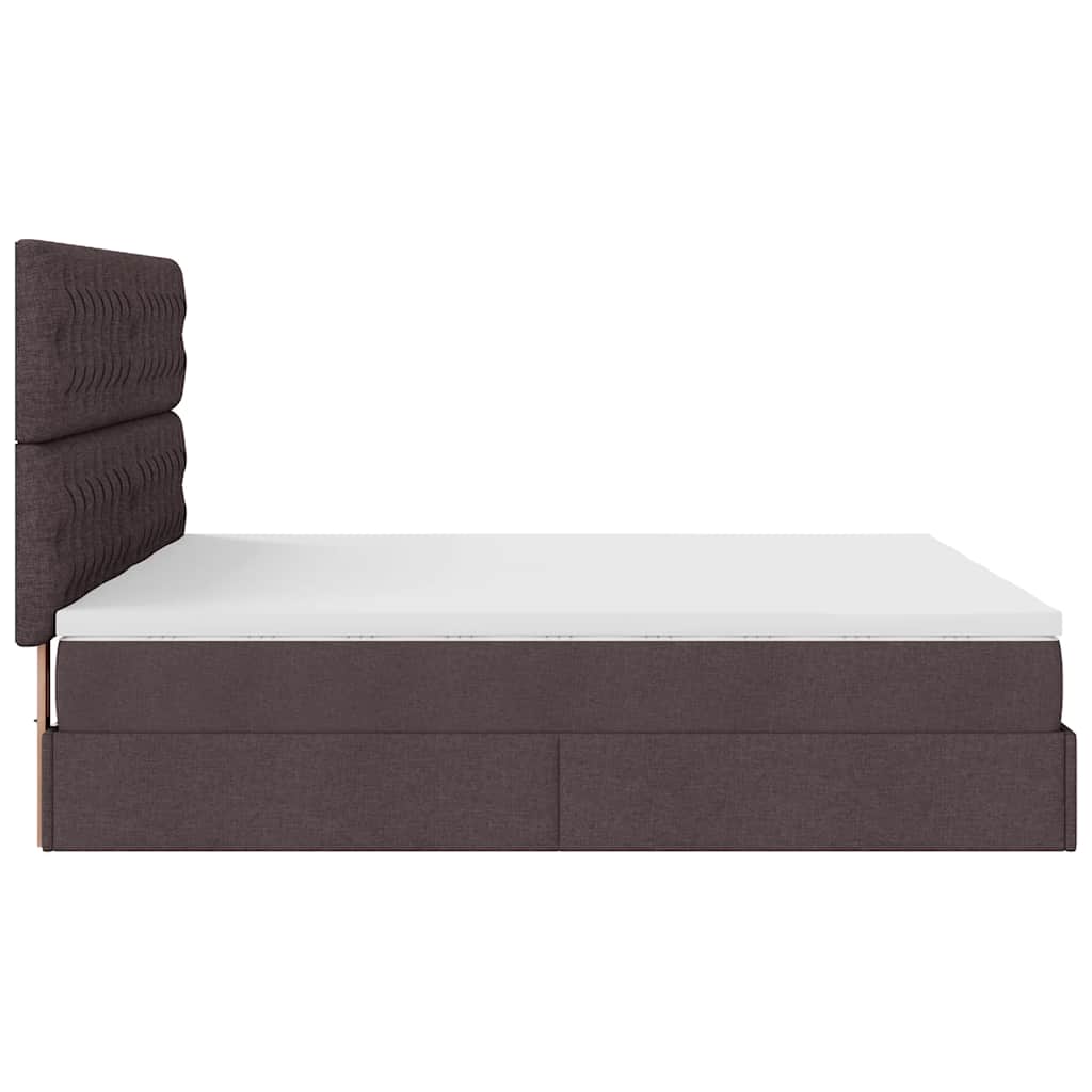 Estrutura de cama otomana com colchões tecido castanho escuro - Image 5