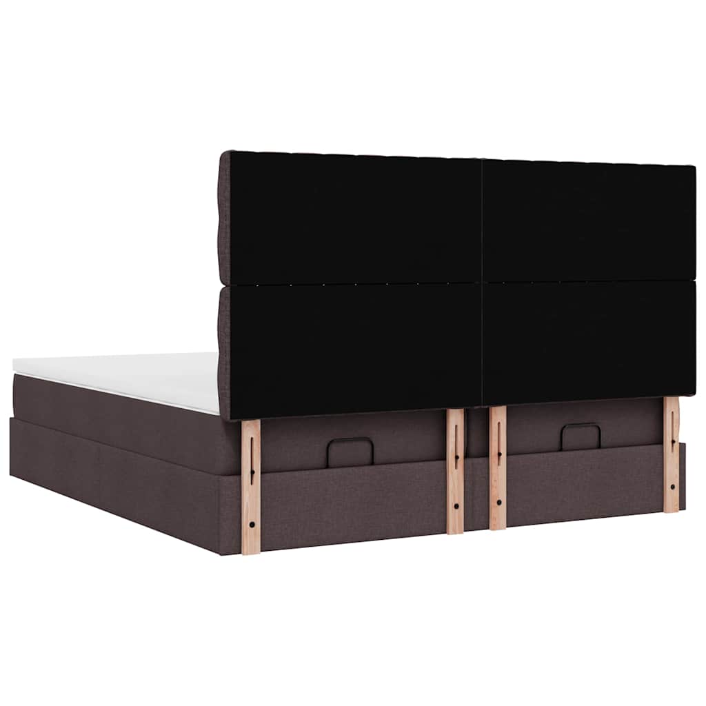 Estrutura de cama otomana com colchões tecido castanho escuro - Image 6