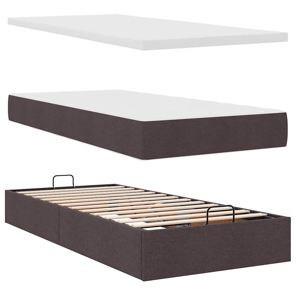 Estrutura de cama otomana com colchões tecido castanho escuro - Image 8
