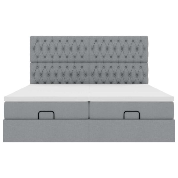 Estrutura de cama otomana com colchões tecido cinzento claro - Image 4