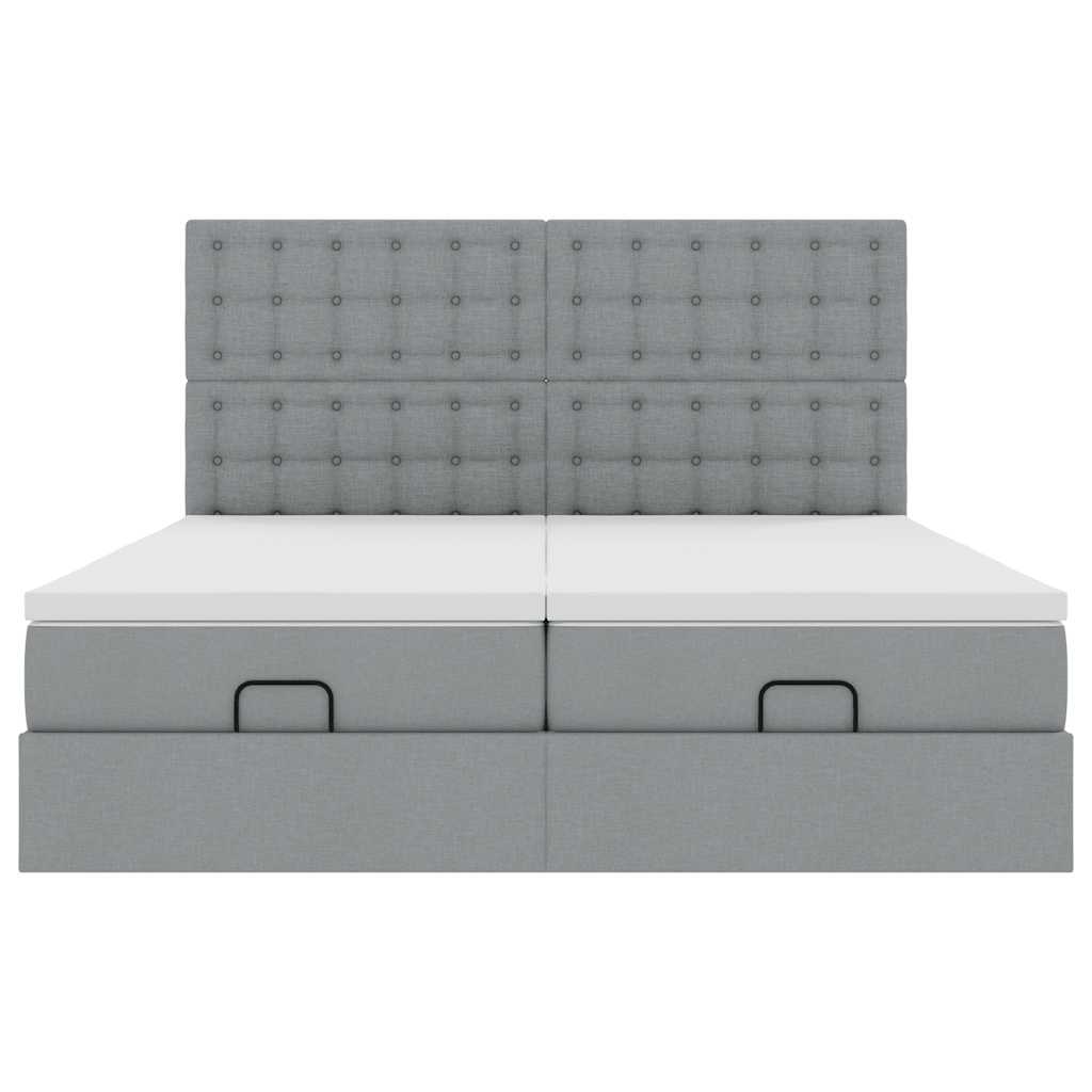 Estrutura de cama otomana com colchões tecido cinzento claro - Image 4