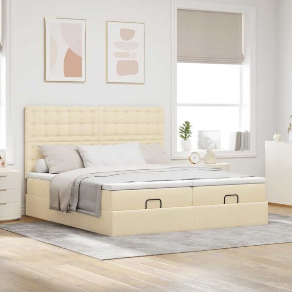 Estrutura de cama otomana com colchões tecido creme 200x200cm - Image 2