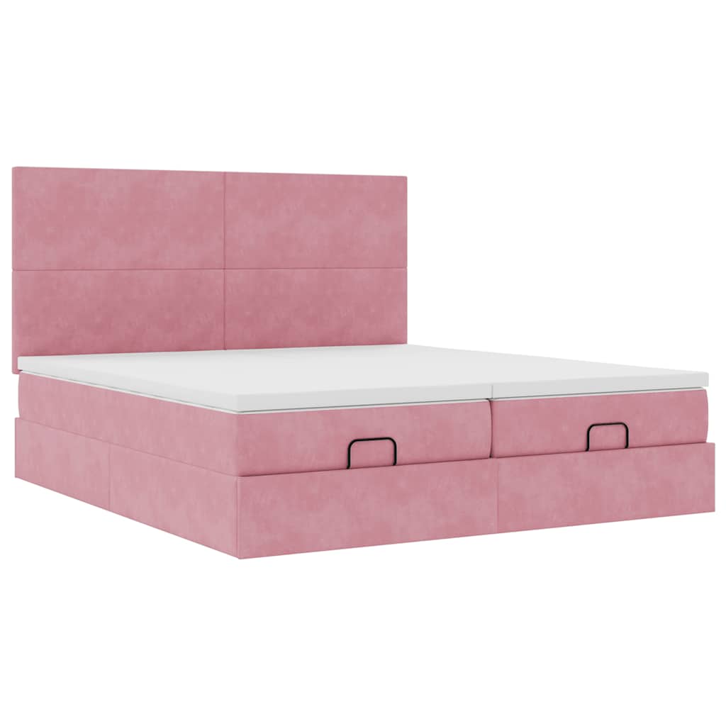 Estrutura de cama otomana com colchões 160x200 cm veludo rosa - Image 3