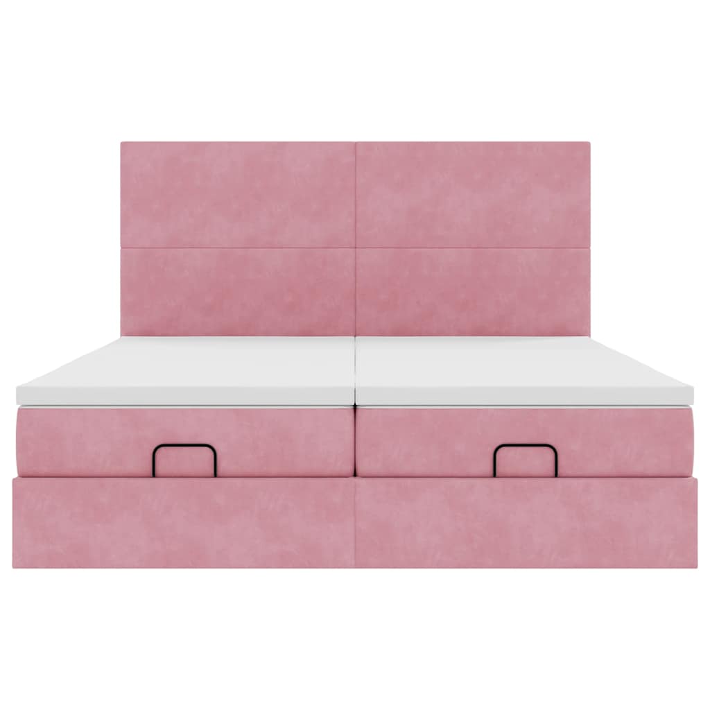 Estrutura de cama otomana com colchões 160x200 cm veludo rosa - Image 4