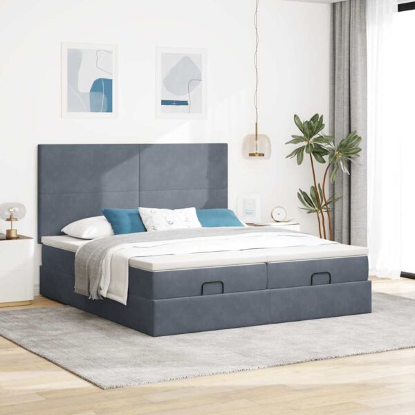 moldura de cama otomana vidaXL com colchão cinza escuro veludo - Image 2