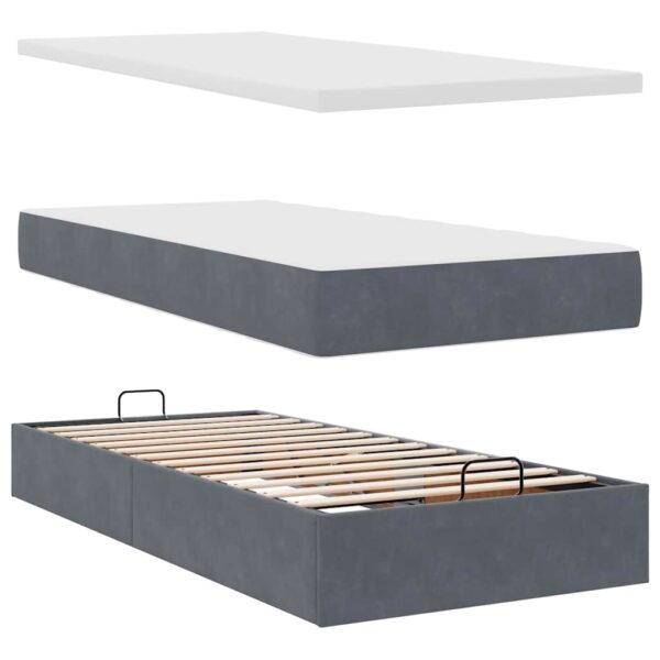 moldura de cama otomana vidaXL com colchão cinza escuro veludo - Image 8