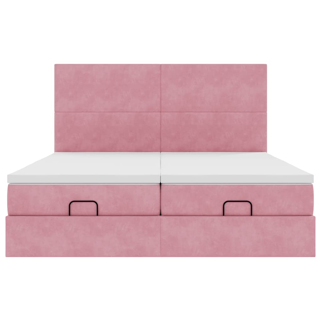 moldura de cama otomana vidaXL com colchão rosa 200x200cm Veludo - Image 4