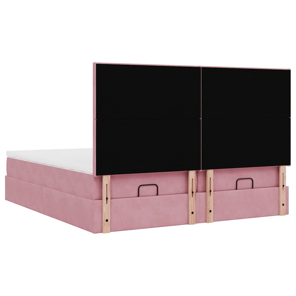 moldura de cama otomana vidaXL com colchão rosa 200x200cm Veludo - Image 6