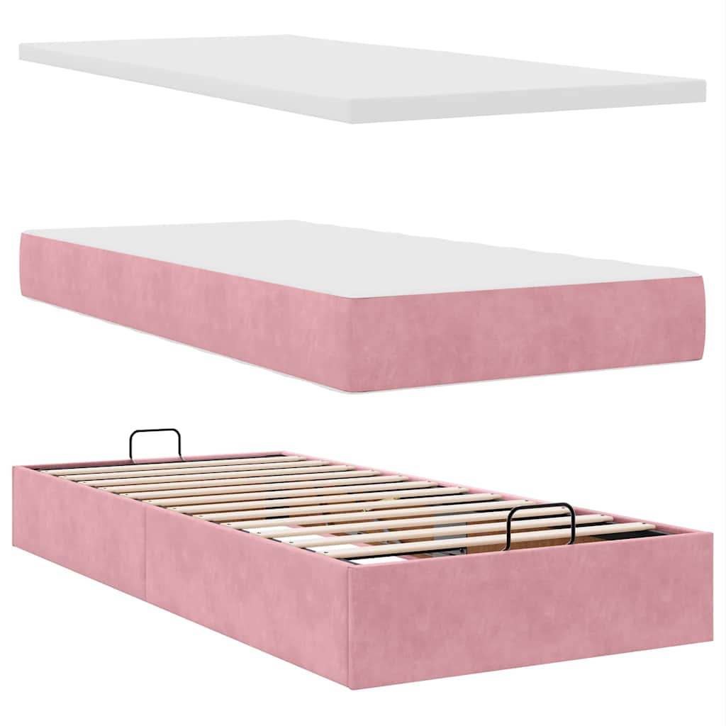 moldura de cama otomana vidaXL com colchão rosa 200x200cm Veludo - Image 8