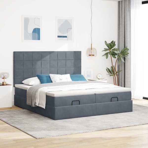 moldura de cama otomana com colchão cinza escuro veludo - Image 2