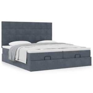 moldura de cama otomana com colchão cinza escuro veludo
