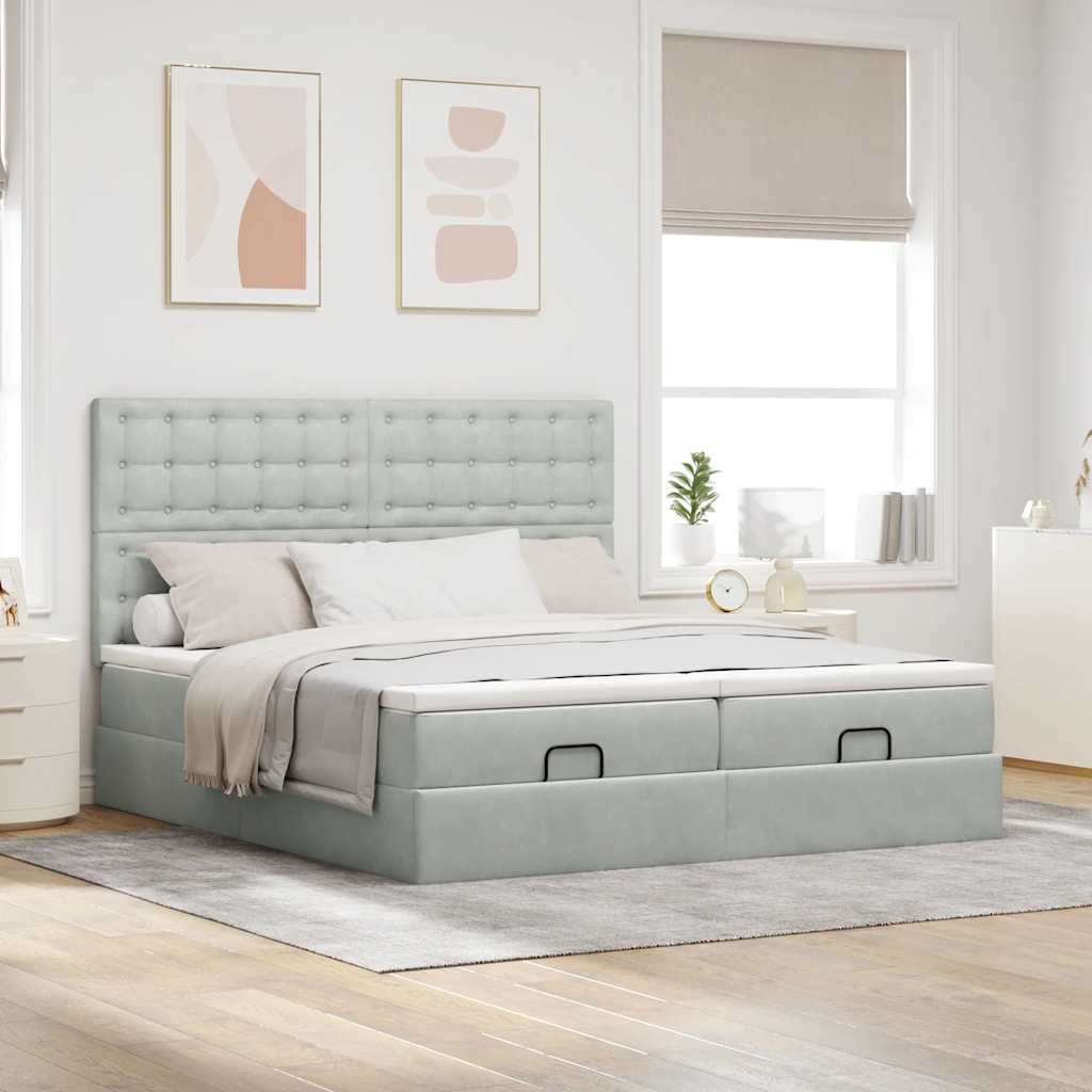 Estrutura cama otomana colchões 160x200cm veludo cinzento claro - Image 2