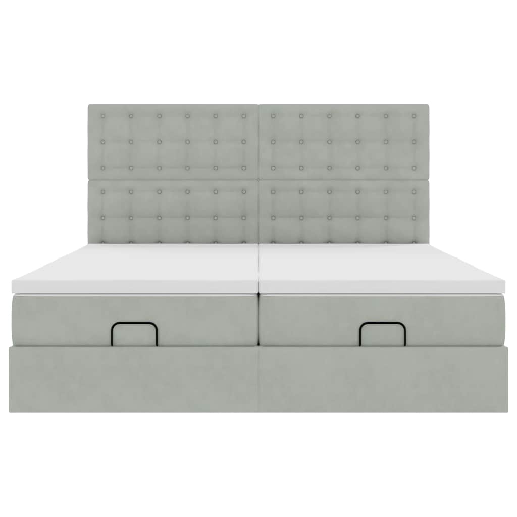 Estrutura cama otomana colchões 160x200cm veludo cinzento claro - Image 4