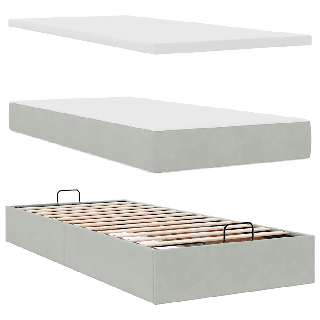 Estrutura cama otomana colchões 160x200cm veludo cinzento claro - Image 8