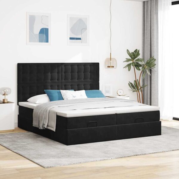 Estrutura de cama otomana com colchões 180x200cm veludo preto - Image 2