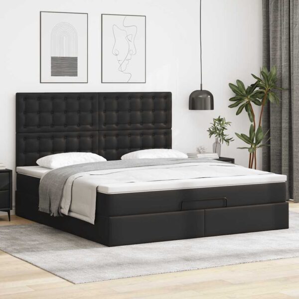 Estrutura de cama otomana com colchão 180x200 cm preta - Image 3