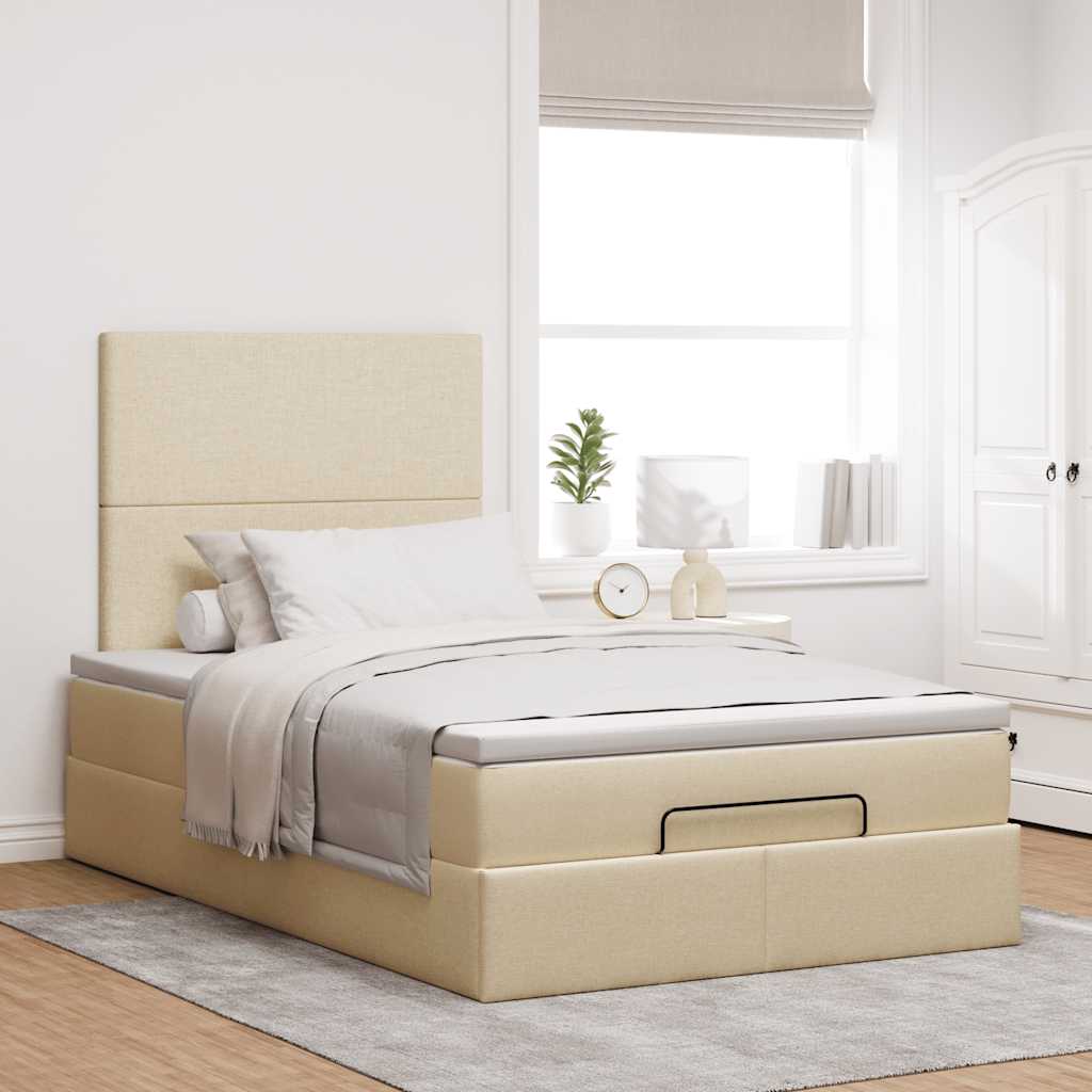 Estrutura de cama otomana com colchão 120x190 cm tecido creme - Image 3