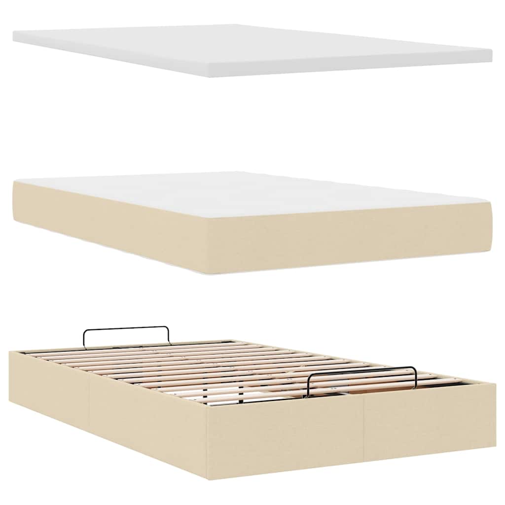 Estrutura de cama otomana com colchão 120x190 cm tecido creme - Image 6