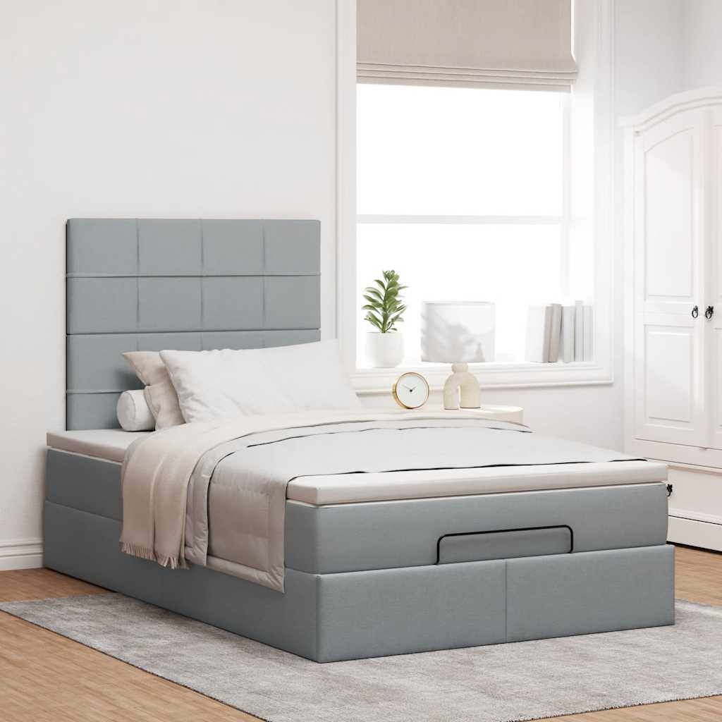 Estrutura de cama otomana com colchão cinza claro tecido - Image 3