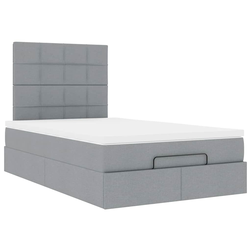 Estrutura de cama otomana com colchão cinza claro tecido - Image 4
