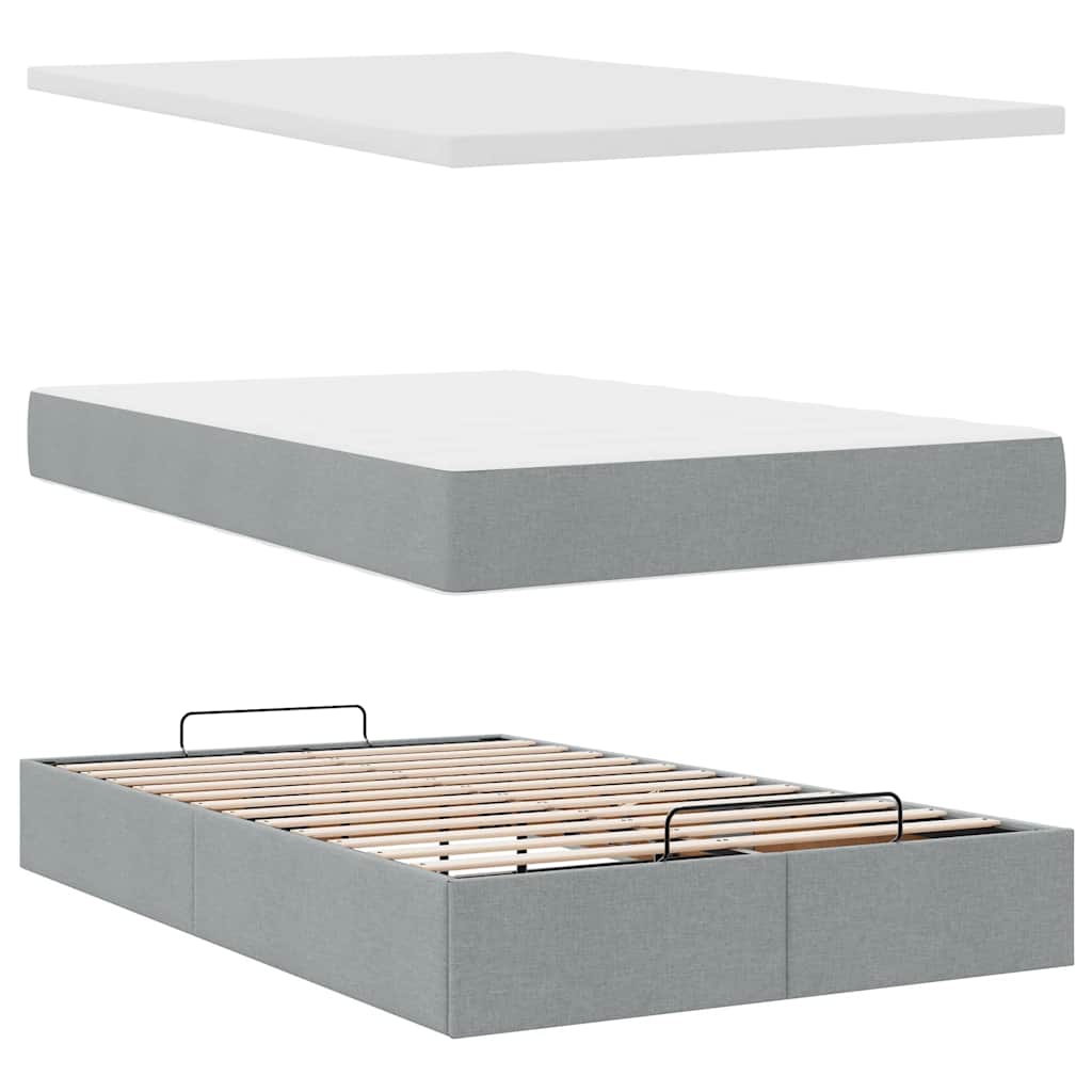 Estrutura de cama otomana com colchão cinza claro tecido - Image 6