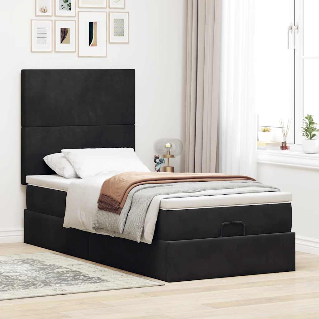 Estrutura de cama otomana com colchões preto veludo - Image 2