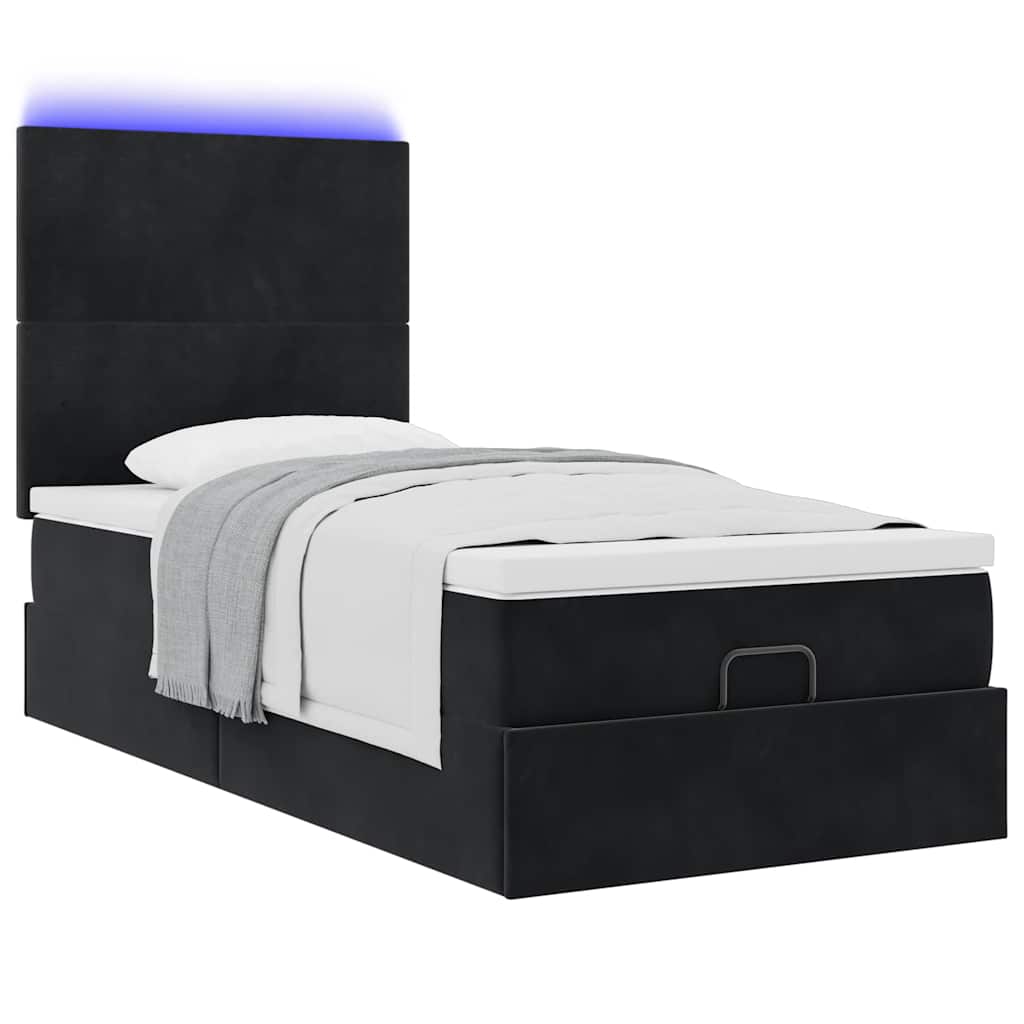 Estrutura de cama otomana com colchões preto veludo - Image 3
