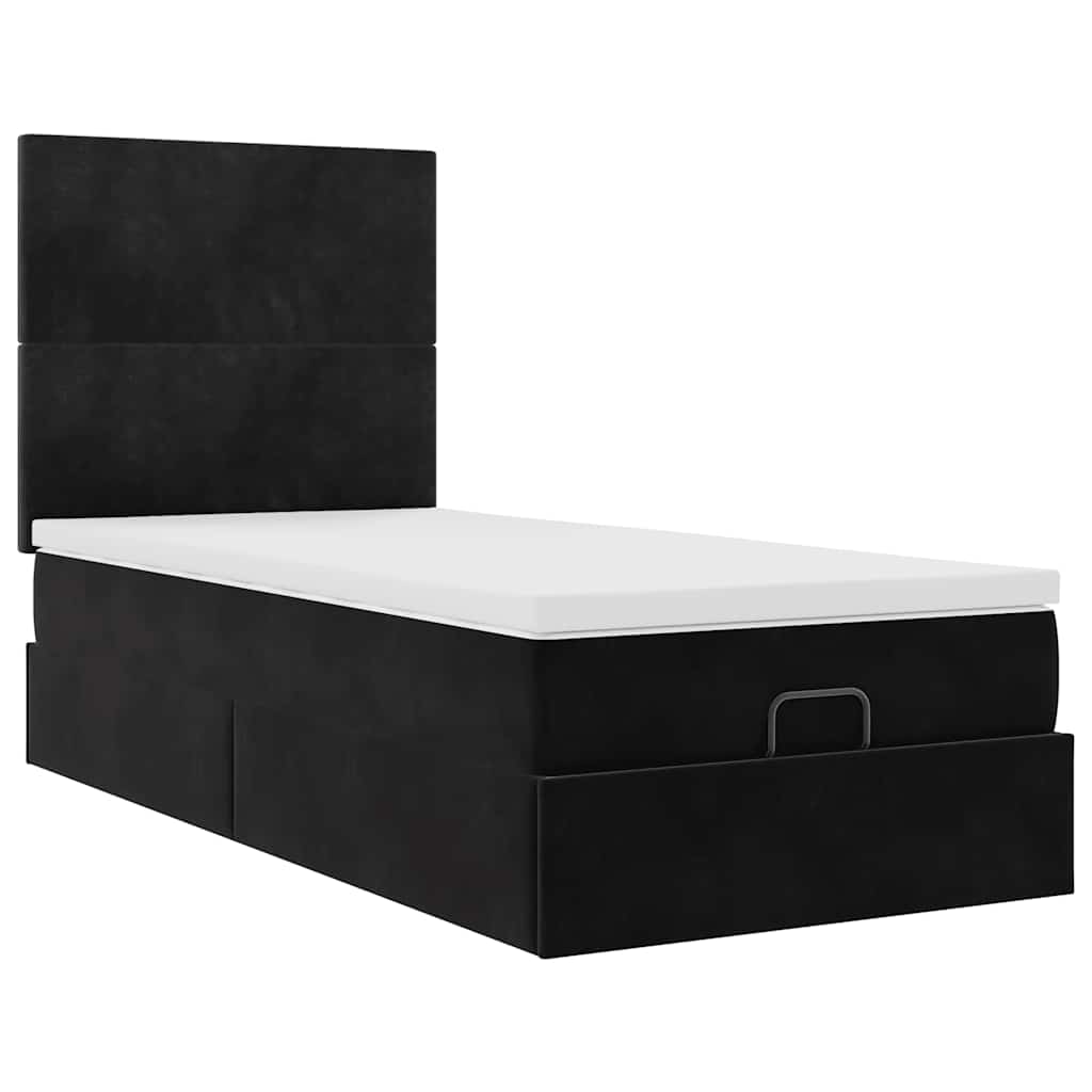 Estrutura de cama otomana com colchões preto veludo - Image 4