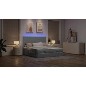 Estrutura de cama otomana com colchões tecido cinzento claro