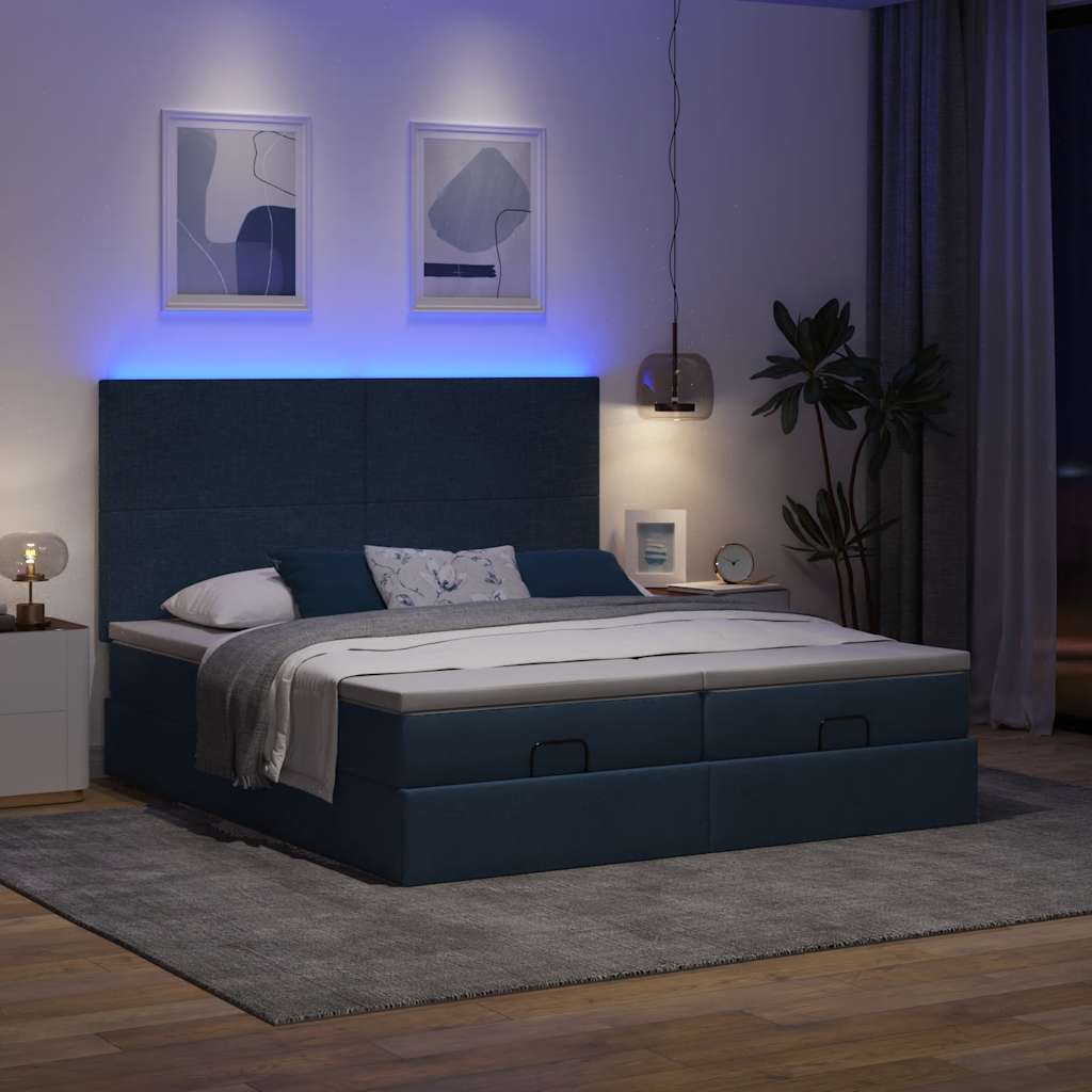 Estrutura de cama otomana com colchões 180x200cm tecido azul