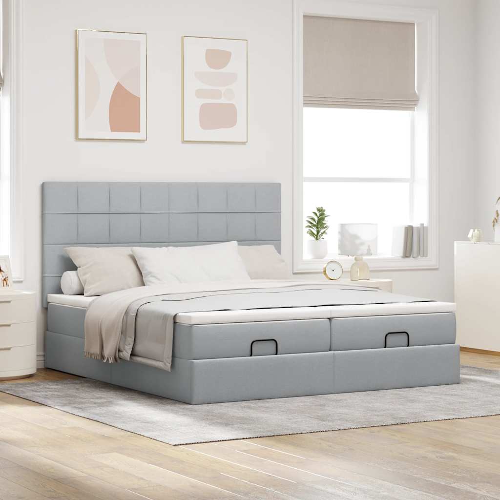 Estrutura de cama otomana com colchões tecido cinzento claro - Image 2
