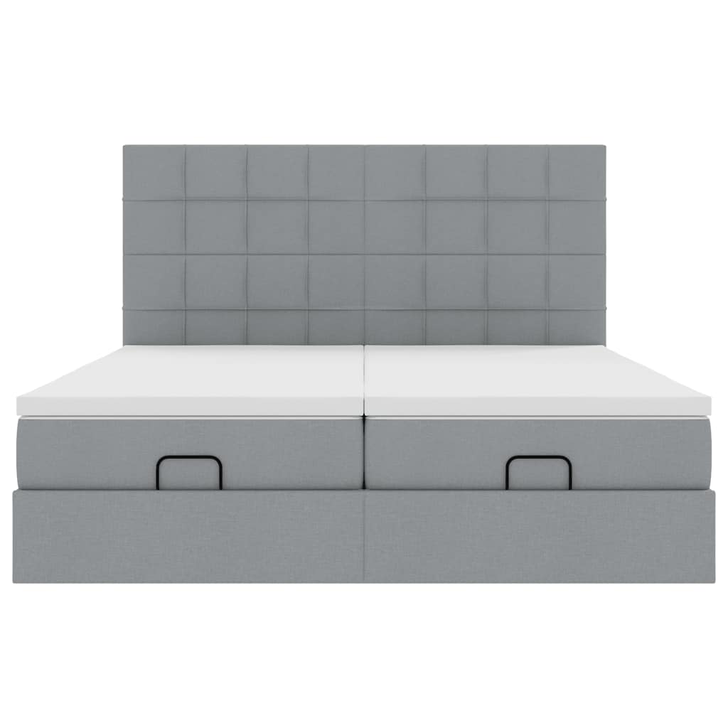 Estrutura de cama otomana com colchões tecido cinzento claro - Image 5