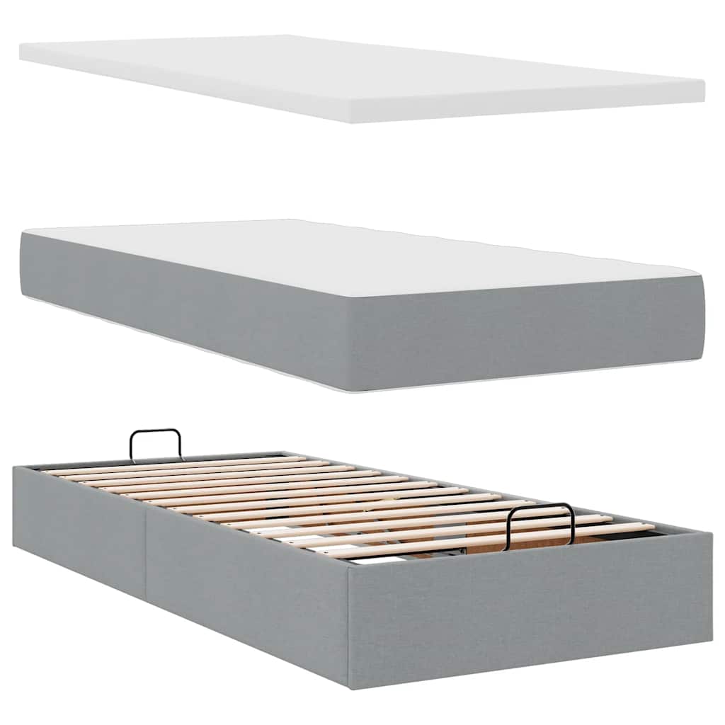 Estrutura de cama otomana com colchões tecido cinzento claro - Image 9
