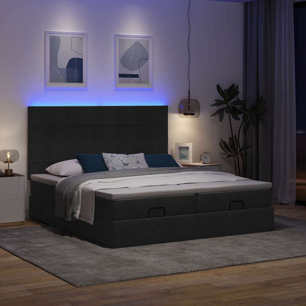 63 / 5,000vidaXL Estrutura de cama otomana com colchões tecido preto