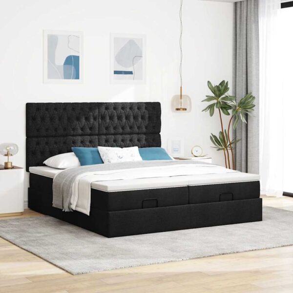 63 / 5,000vidaXL Estrutura de cama otomana com colchões tecido preto - Image 2