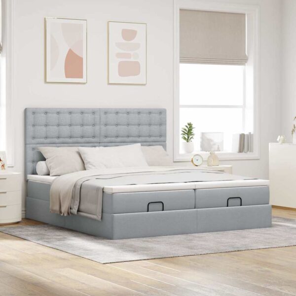 Estrutura de cama otomana com colchões tecido cinzento claro - Image 2
