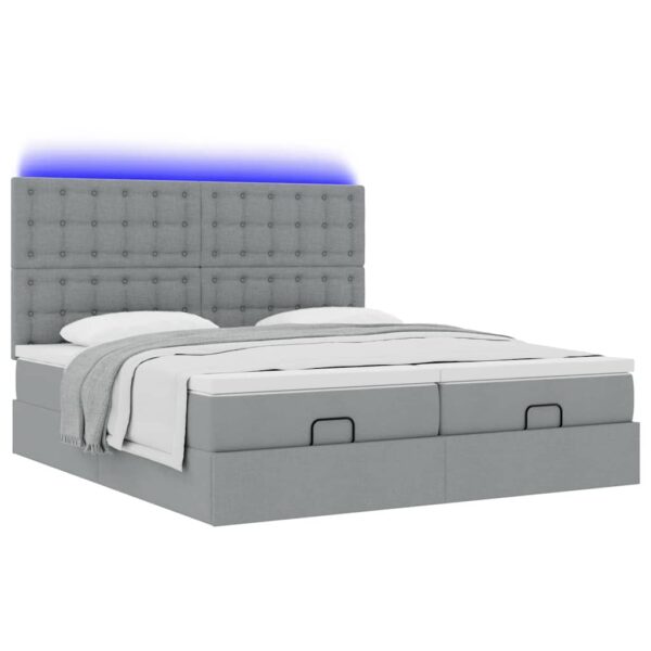 Estrutura de cama otomana com colchões tecido cinzento claro - Image 3