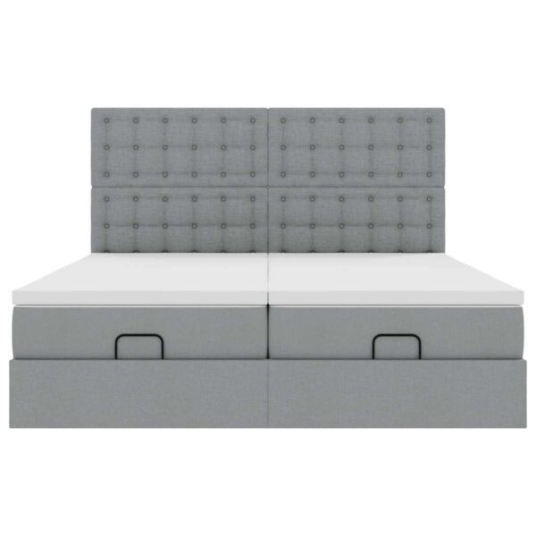 Estrutura de cama otomana com colchões tecido cinzento claro - Image 5