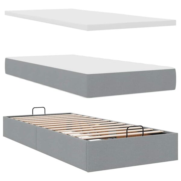 Estrutura de cama otomana com colchões tecido cinzento claro - Image 9